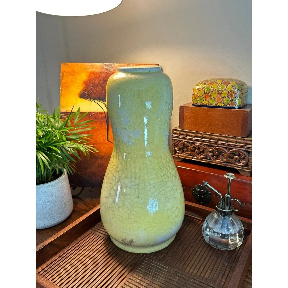 Vintage Ernestine of Salerno Italian Ceramic Lamp Yellow Crackle Glaze 14.5